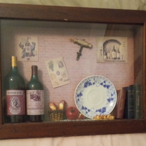 Vintage Shadow Box with Wine Theme and Blue Accents - Picture 1 of 1